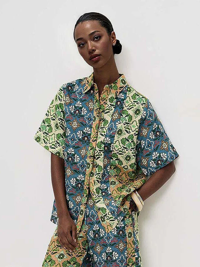 Retro Art Print Short-Sleeve Shirt