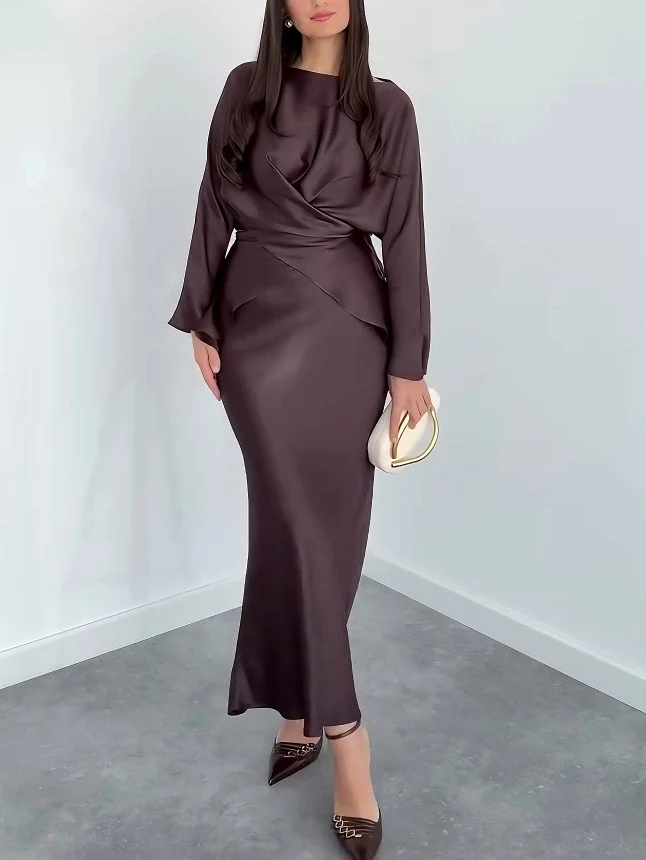 Elegant Satin Strapless Tie-front Shirt And Skirt Two-piece Set