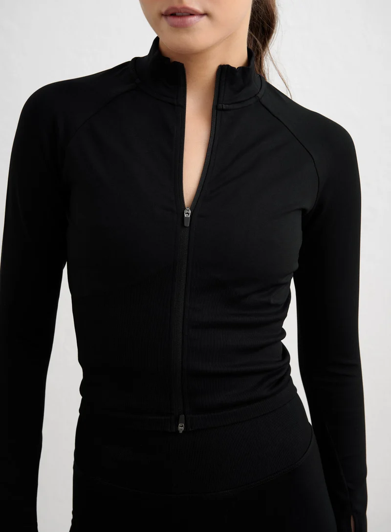 Black Shape Seamless Zip Jacket