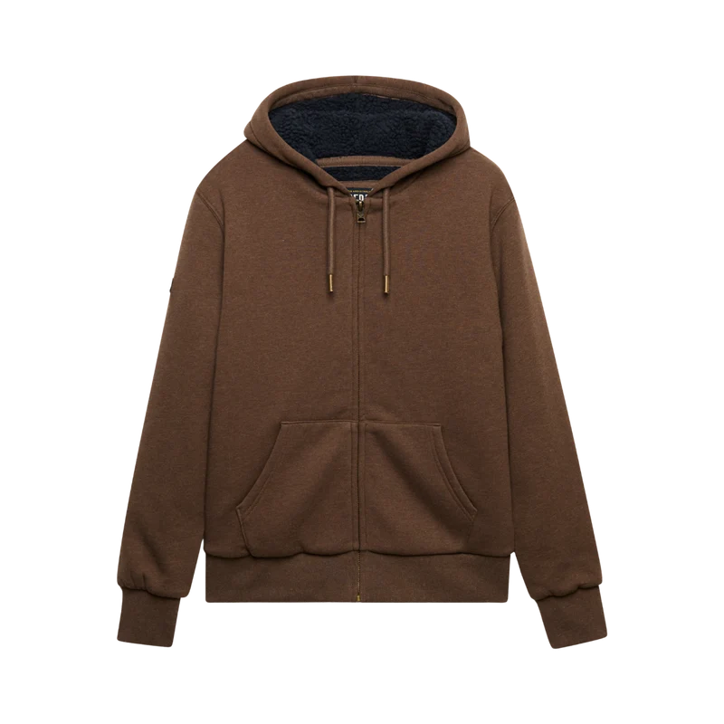 Borg Lined Ziphood - Mocha Brown Marl