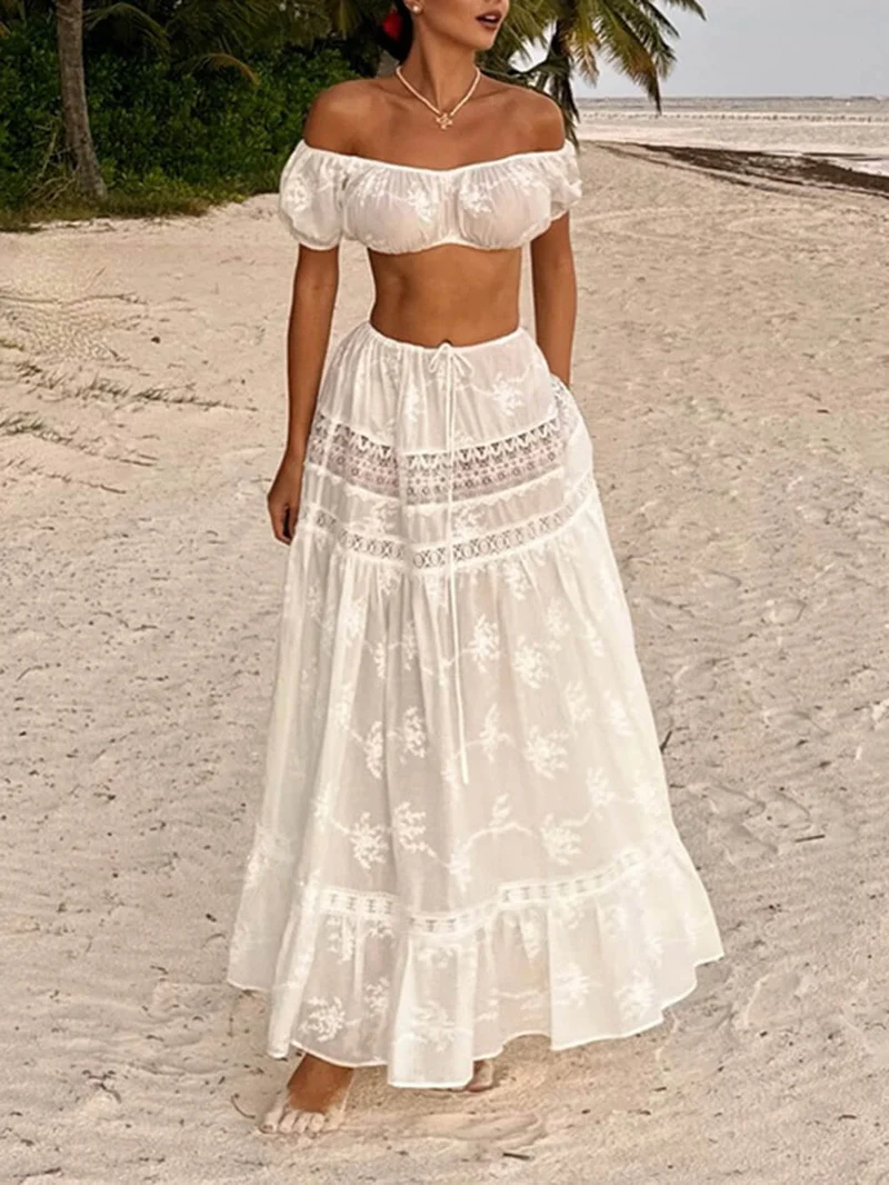 Vacation-Style Cropped Top And High-Waisted Skirt Set