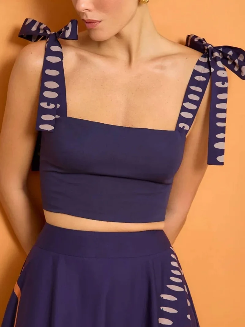 Exquisite Square Neck Bow-Tie Cropped Tank Top
