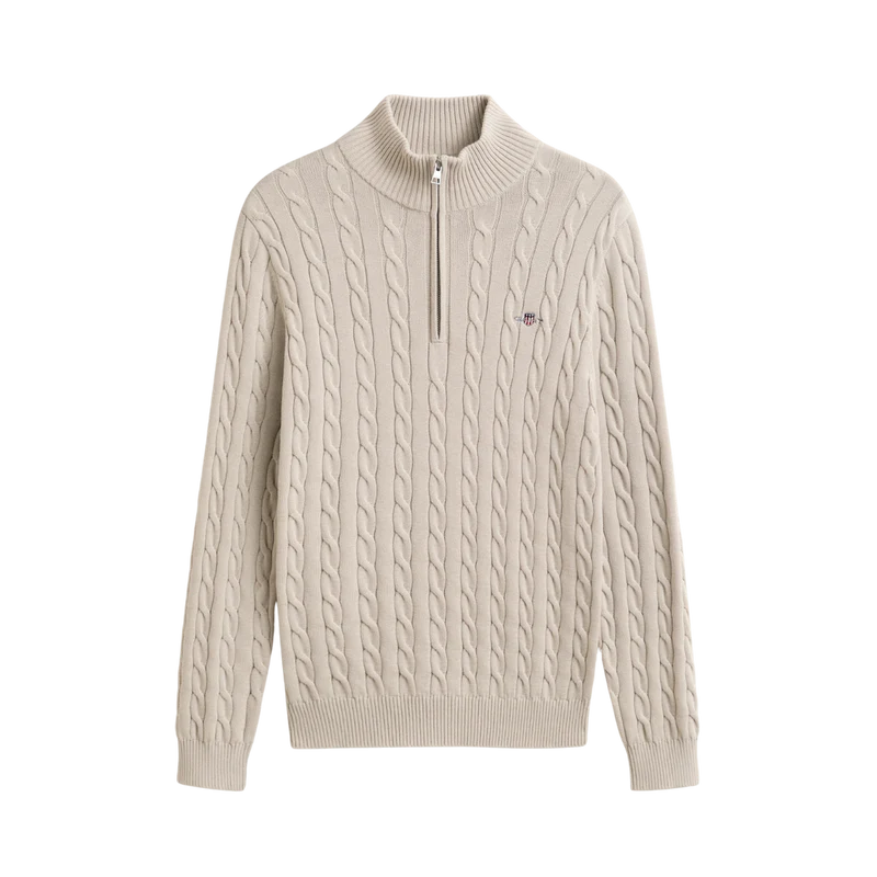 Cable Knit Half-Zip Sweater - Clay Beige