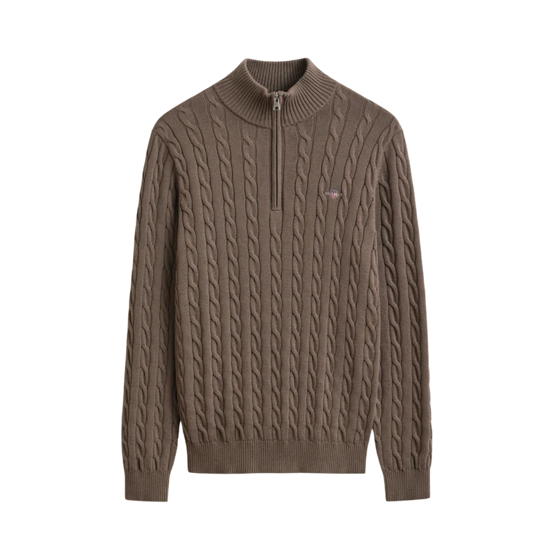Cable Knit Half-Zip Sweater - Faded Taupe