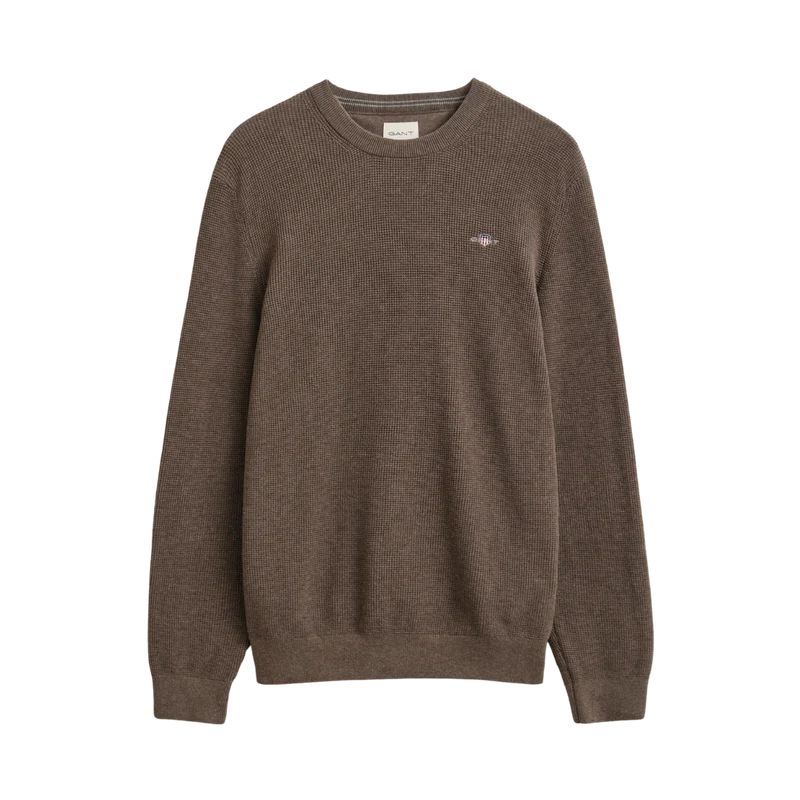 Micro Textured Cotton C-Neck - Dark Hazelnut Melange