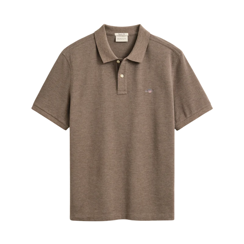 Shield SS Pique Polo - Dark Hazelnut Melange