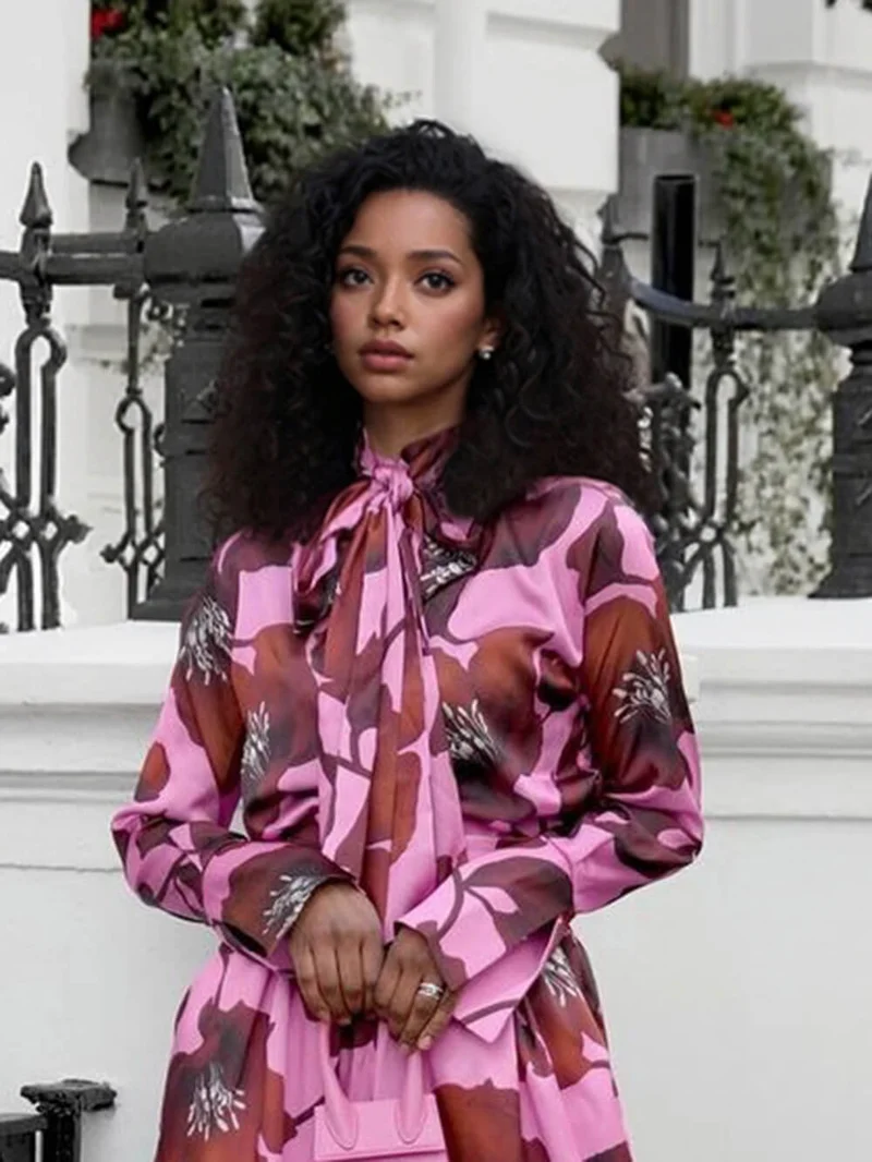 Unique Floral Print Tie-Front Loose Shirt
