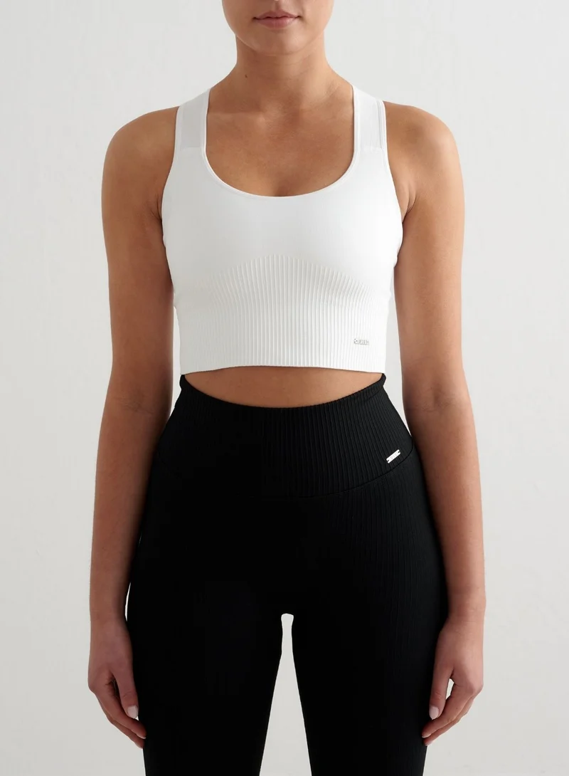 White Ribbed Seamless High Support Bra