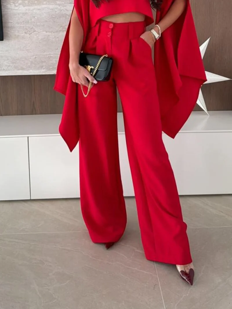 Exquisite Pleated High-Waist Pockets Straight-Leg Pants
