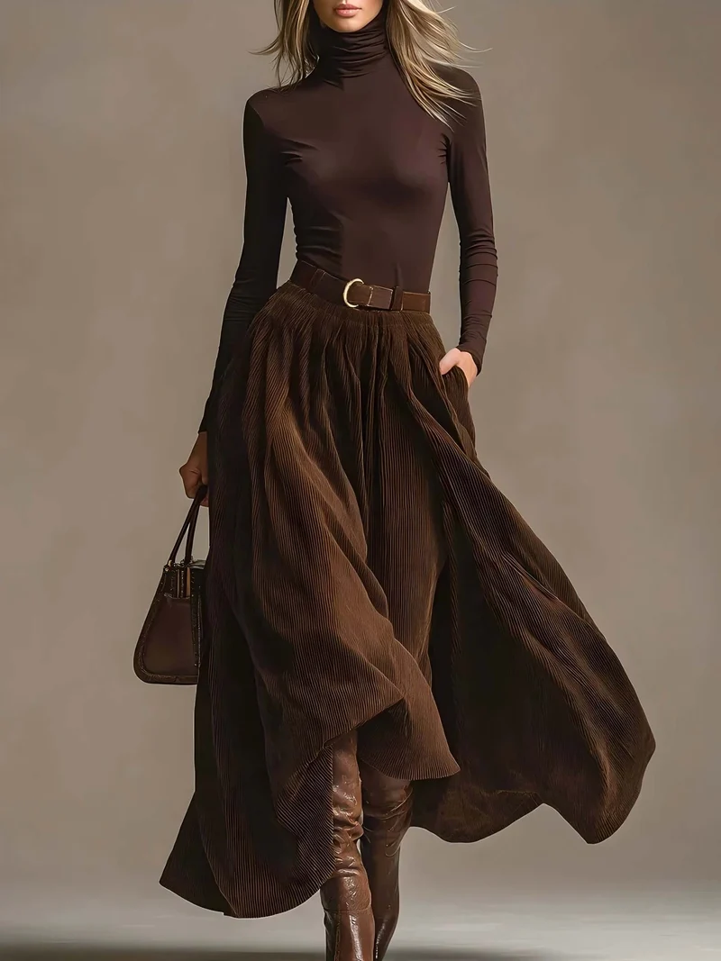 Retro Corduroy Skirt Two-Piece Set