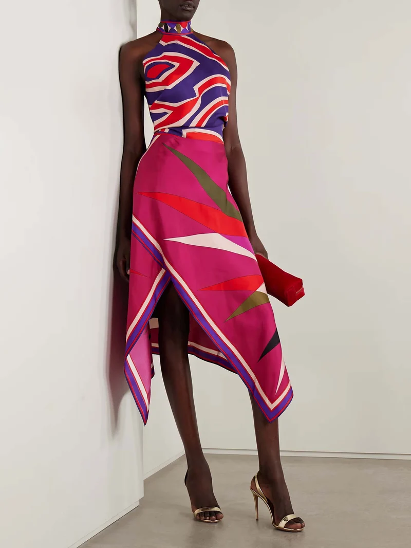 Unique Retro Abstract Print Vest Skirt Two-piece Set