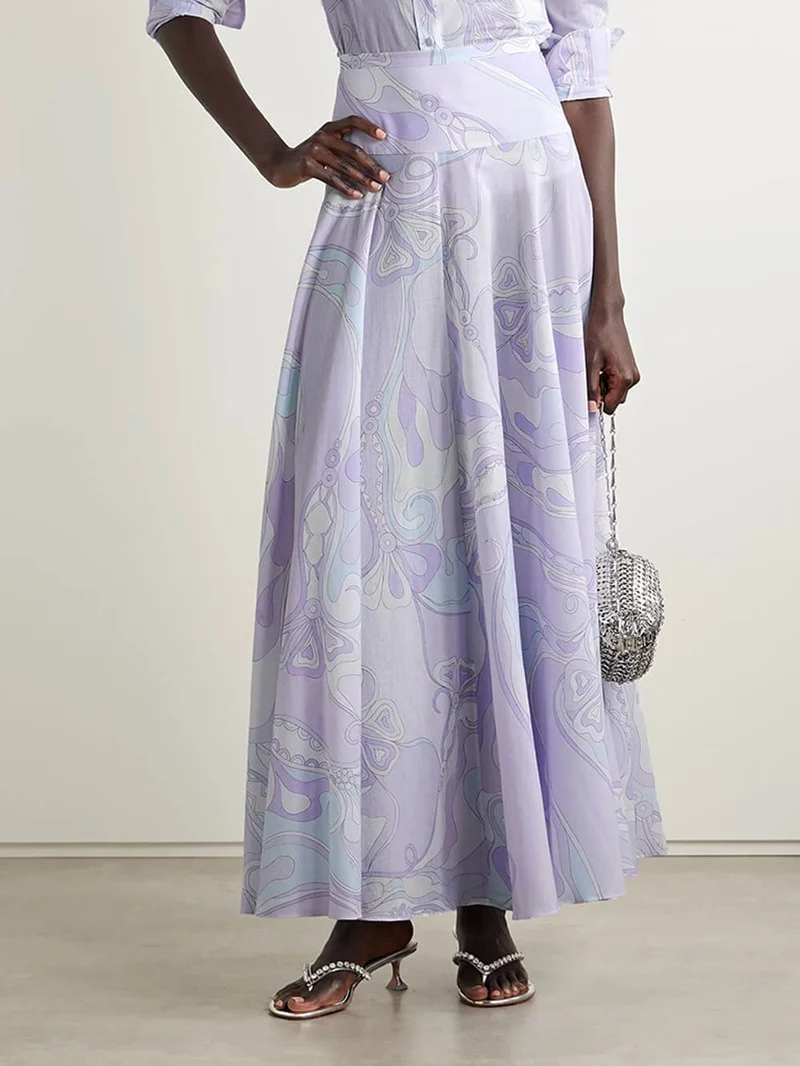 Unique Ethnic Print High-Waist Maxi Skirt