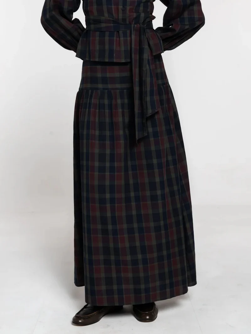 Retro Plaid Print Maxi Skirt