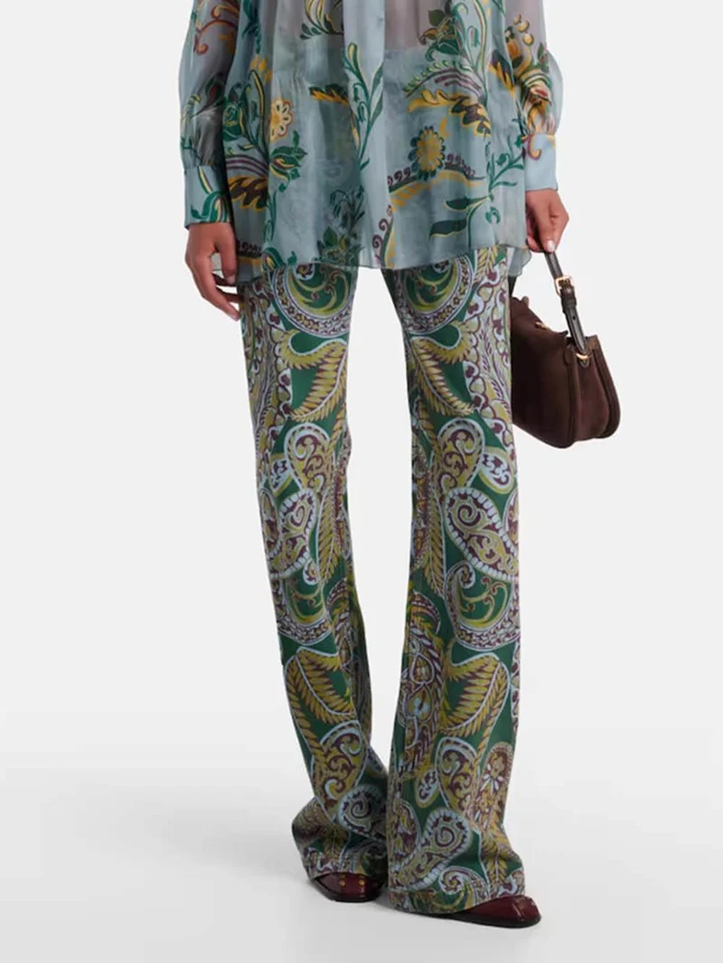 Exquisite Ethnic Print High-Waist Slim Straight Pants