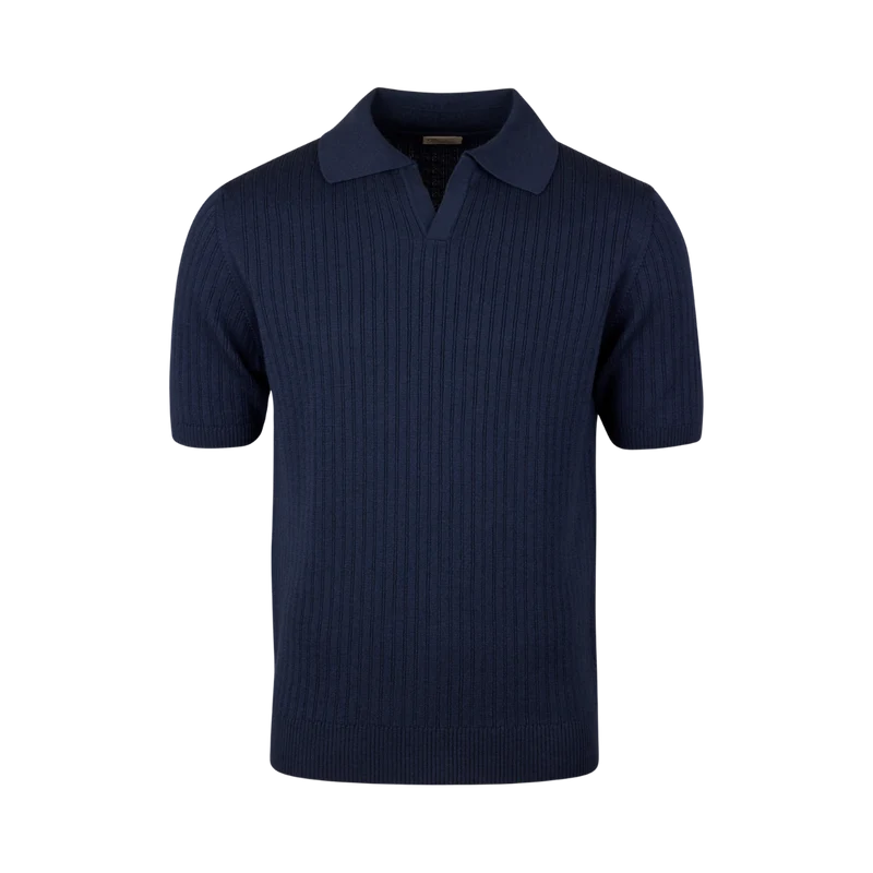 Polo Shirt Knitted Ribbed - Dark Blue