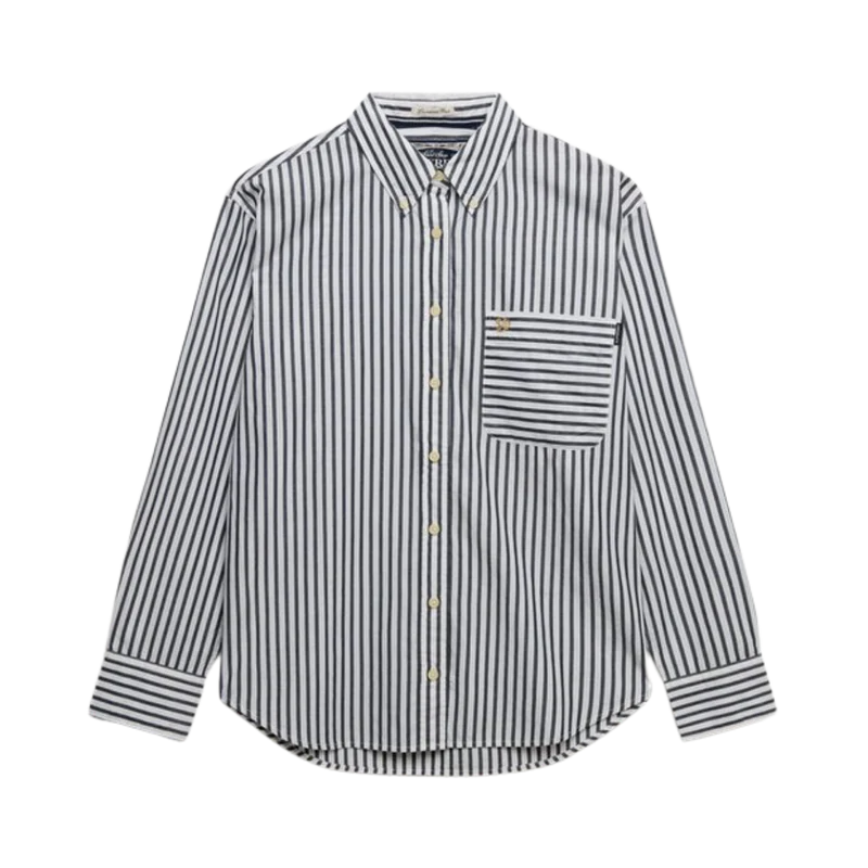 Poplin Relaxed L/S Shirt - Navy/White
