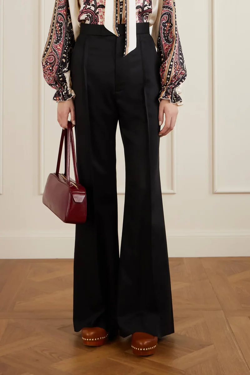 Exquisite Pleated High-Waisted Flared Pants