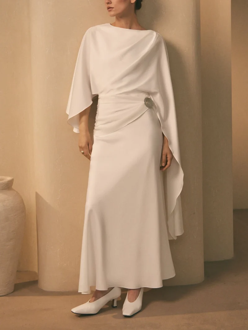 Elegant Draped Cape-Style Maxi Dress