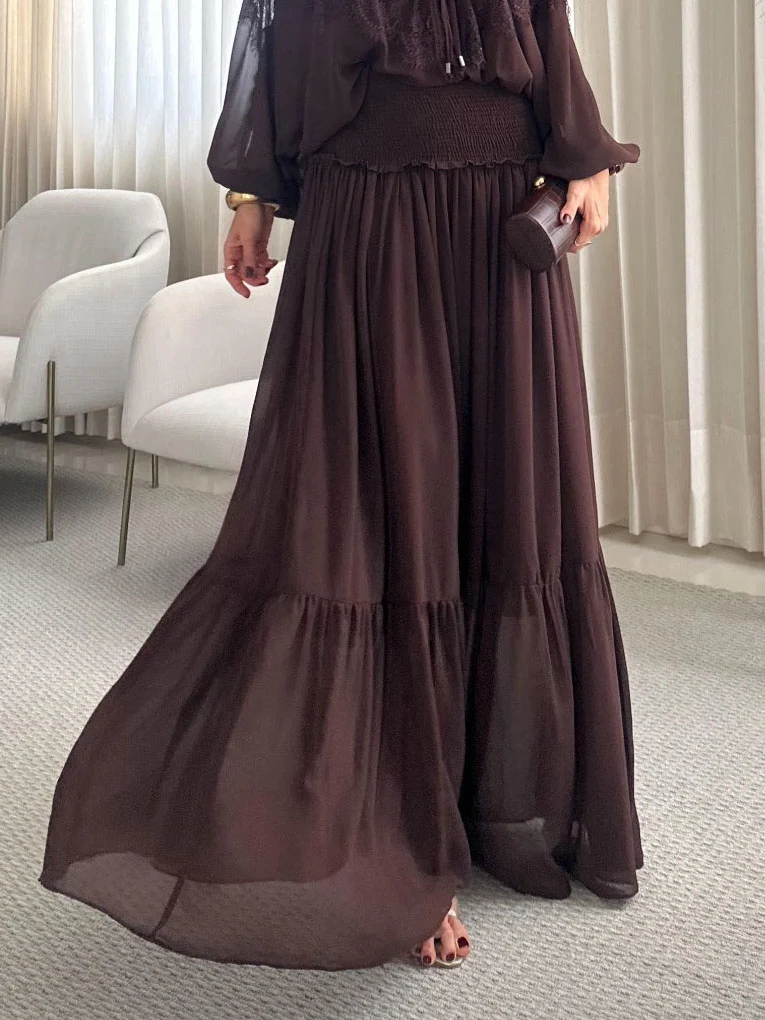 Elegant High-Waist Tiered Chiffon Maxi Skirt