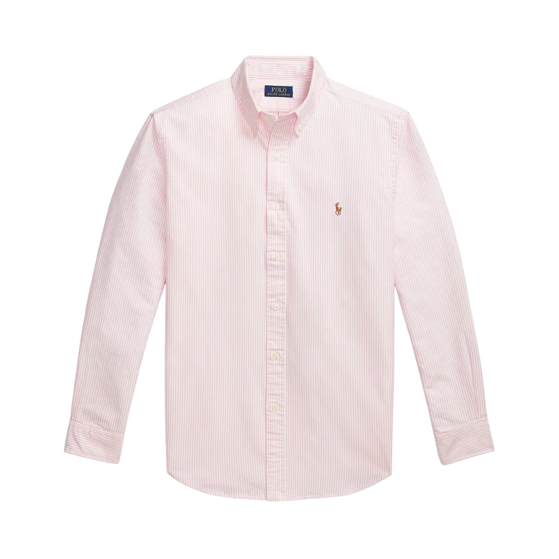 Custom Fit Striped Oxford Shirt - New Rose/White