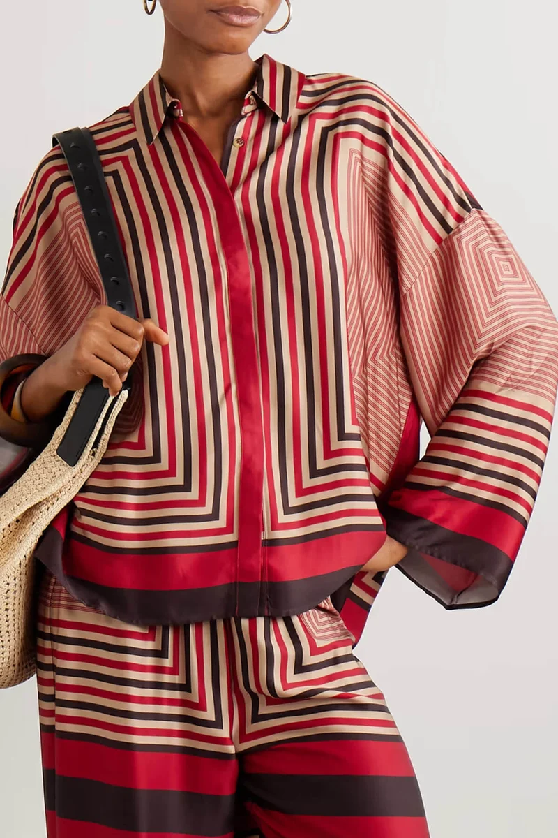 Unique Geometric Print Satin Loose Shirt