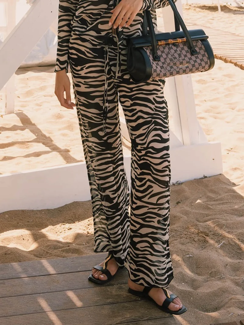 Unique Zebra Print High-Waist Straight-Leg Pants