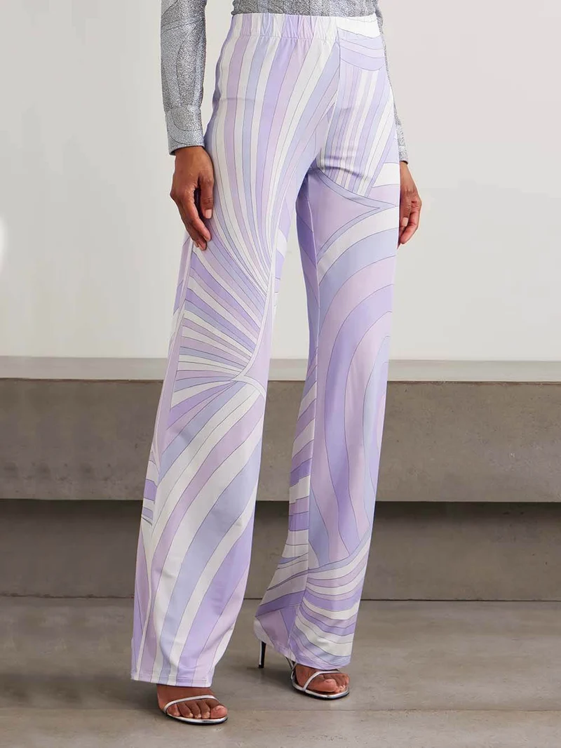Unique Printed Satin Wide-Leg Pants