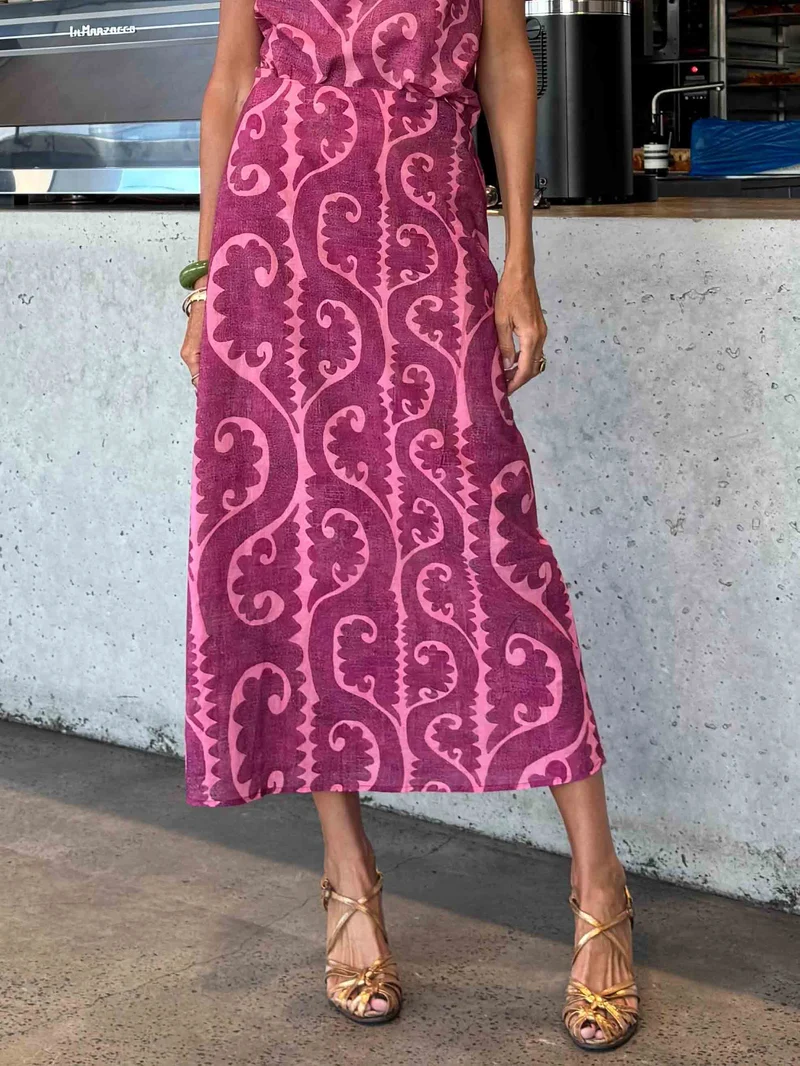 Elegant Printed Straight-Cut Midi Skirt