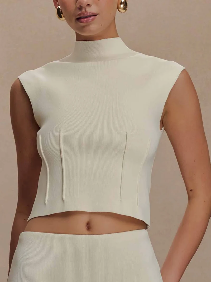 Exquisite High Neck Bandage Knit Top