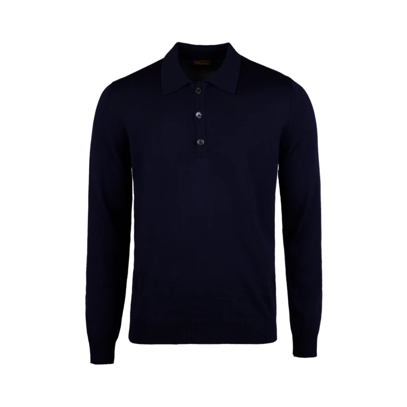 Knitted Polo Shirt Merino Wool - Navy