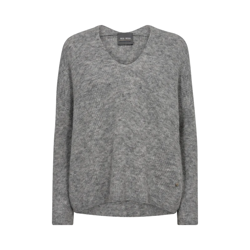 Thora V-Neck Knit - Grey Melange