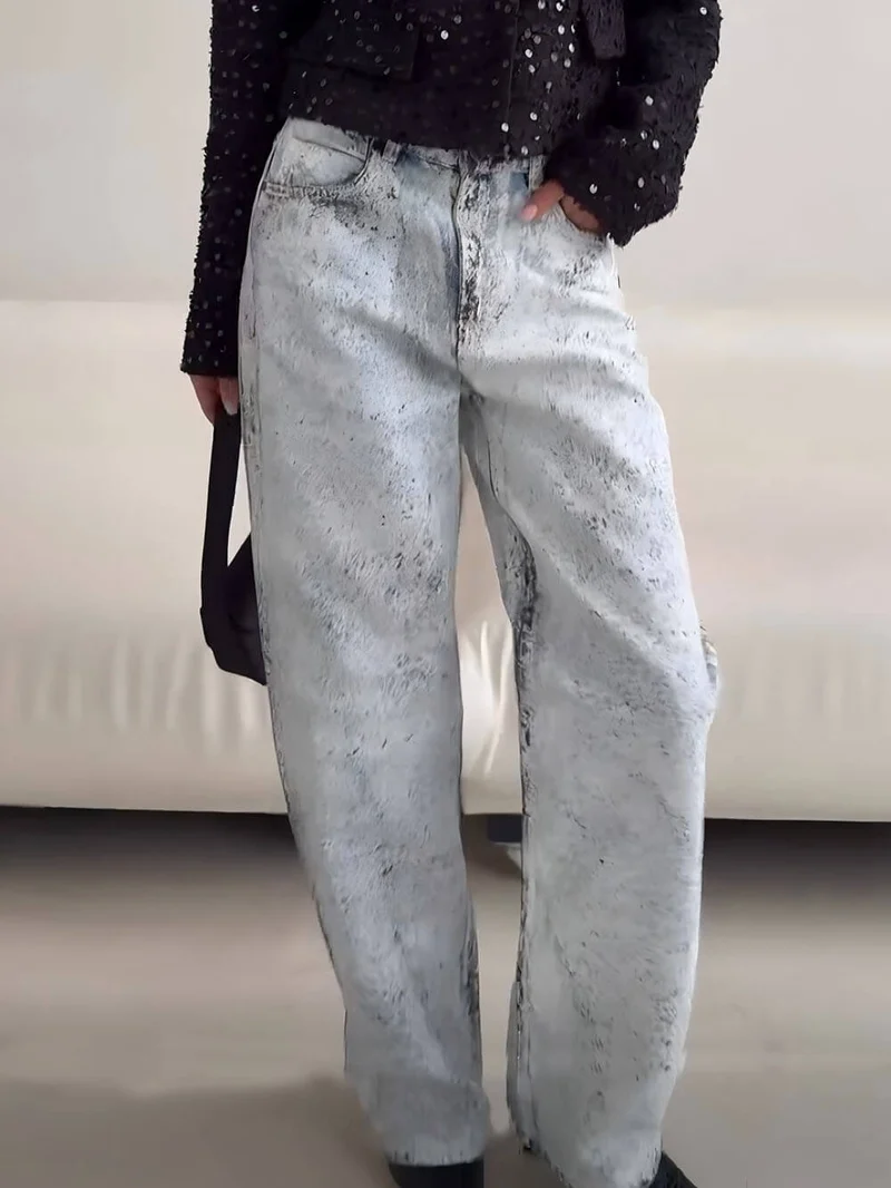 Retro Pocket Wide-Leg Denim Jeans