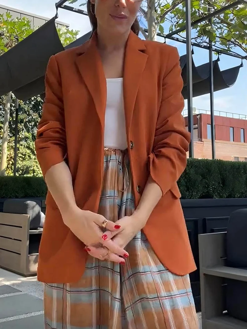 Elegant Collared Pocket Detail And Back Slit Loose Blazer