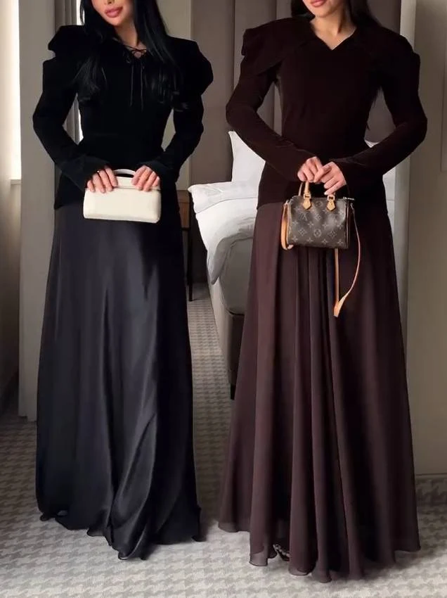 Vintage Velvet Shirt And Skirt Suit-Skirt
