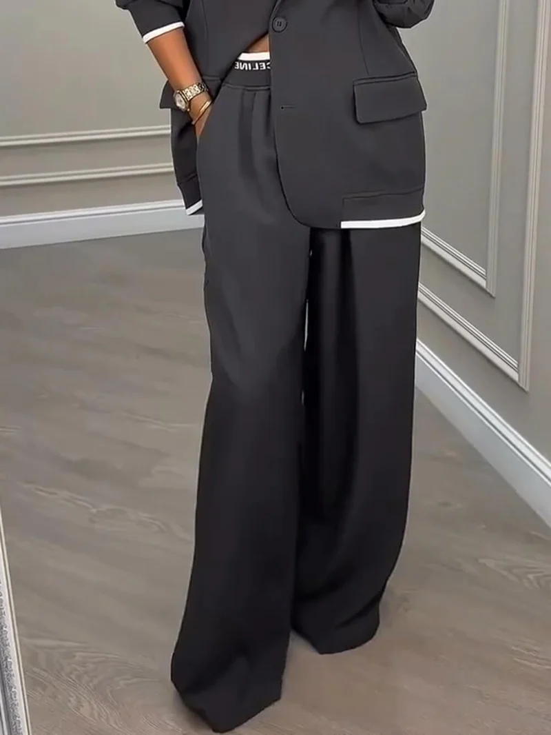 Fashion Sports Style Colorblock Elastic Waist Pocket Loose Pants