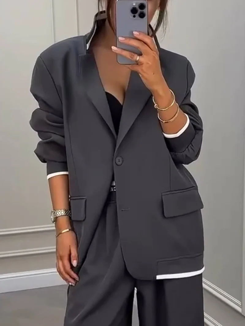 Fashion Sports Style Colorblock Lapel Blazer