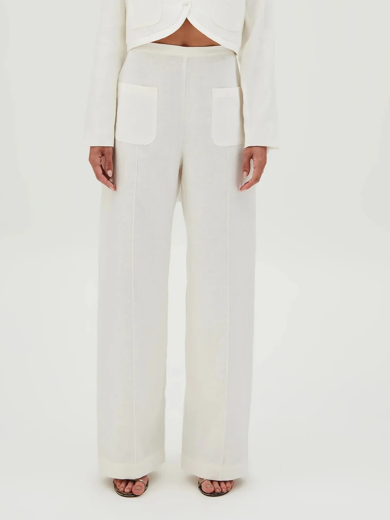 Elegant High-Waisted Wide-Leg Trousers With Patch Pockets