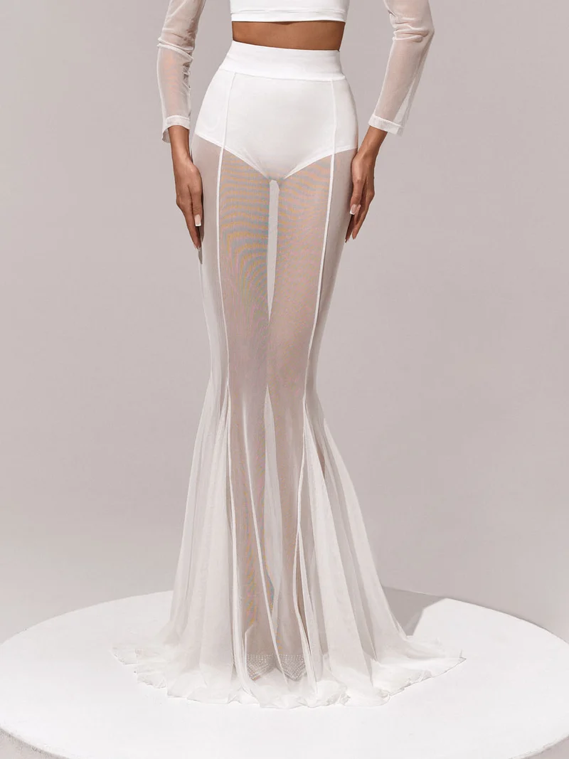 Elegant Sheer Mesh Flared Skirt