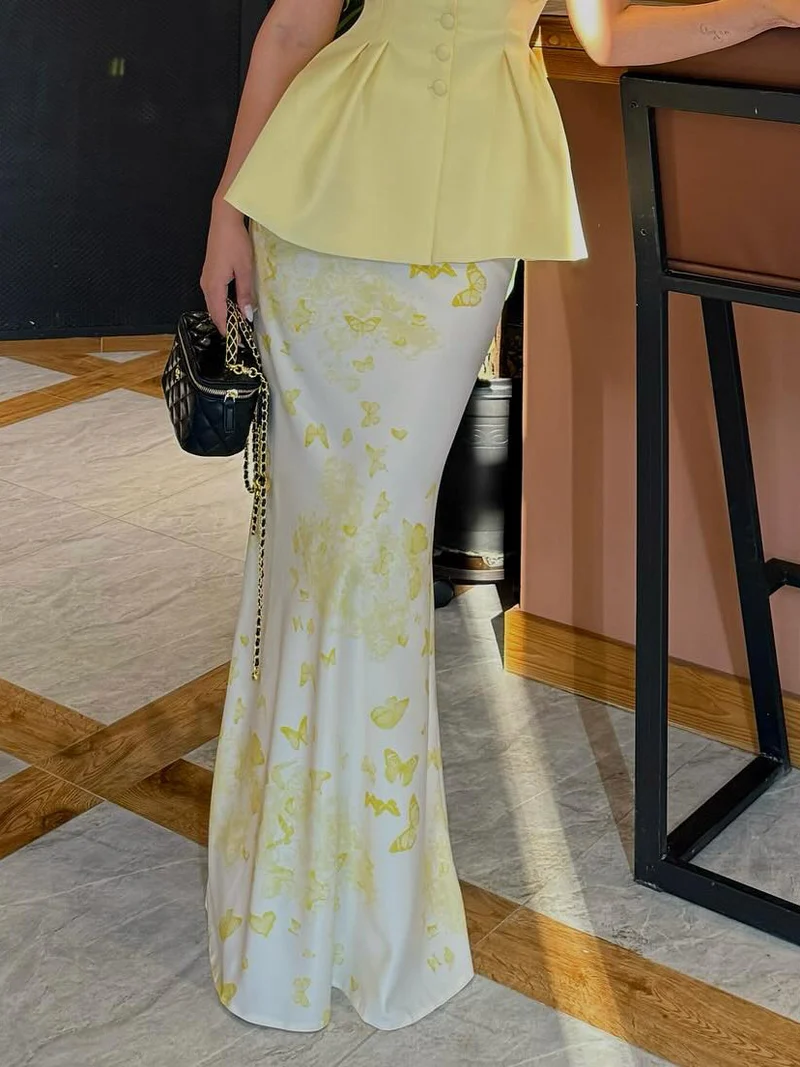 Elegant Dreamy Butterfly Print Fishtail Skirt
