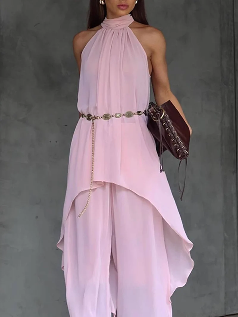 Elegant Asymmetric Sleeveless Halter Tie Top