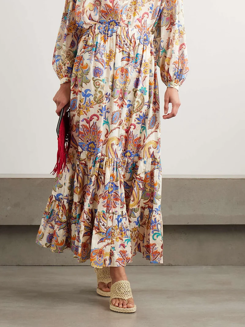 Unique Paisley Print Boho-Chic Layered Midi Skirt