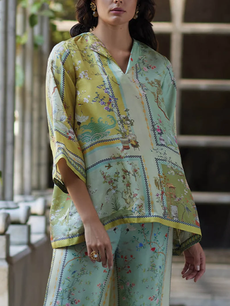 Casual Unique Digital Print Trumpet Sleeves Print Oversized Shirts