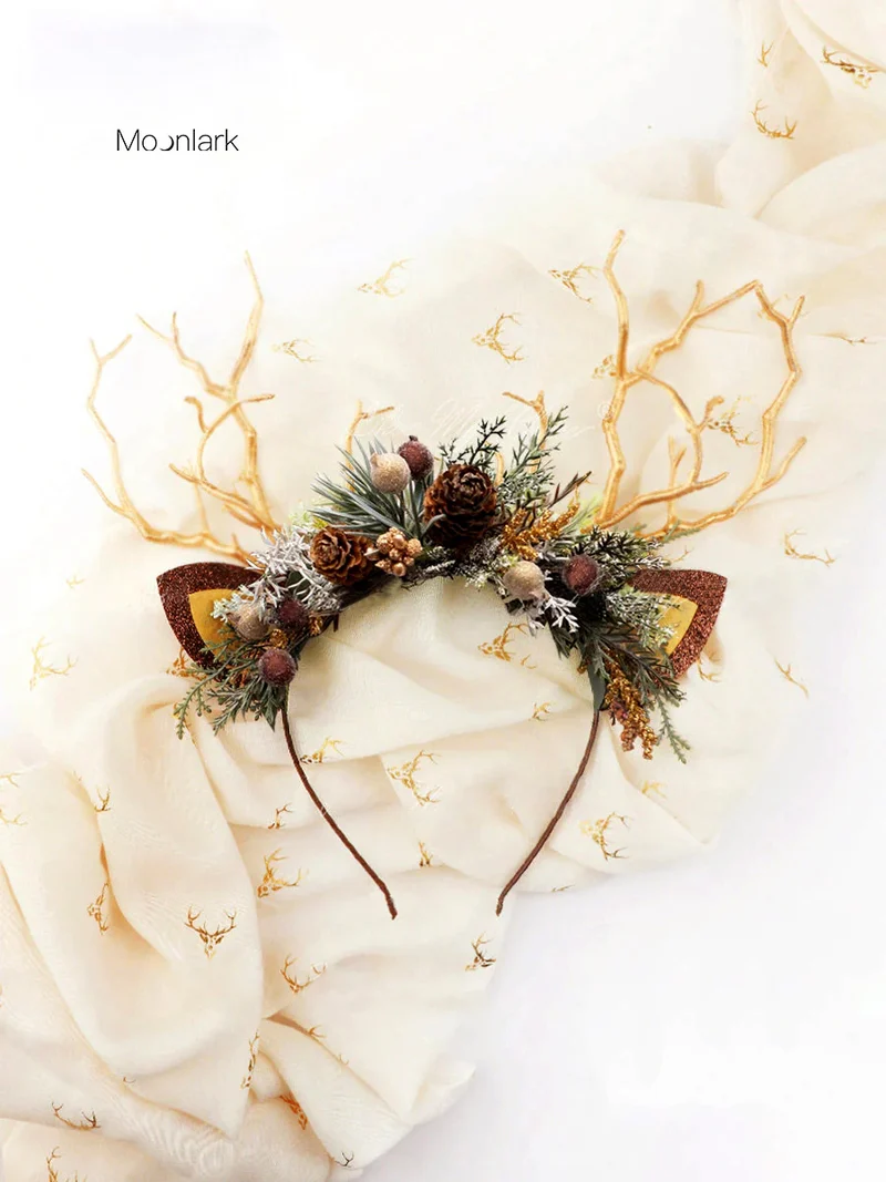 Pine Cone Christmas Reindeer Headband