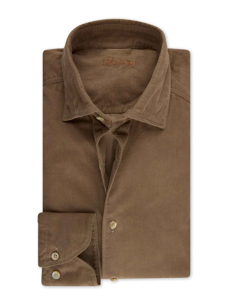 Brun Regular Baby Cord Skjorta
