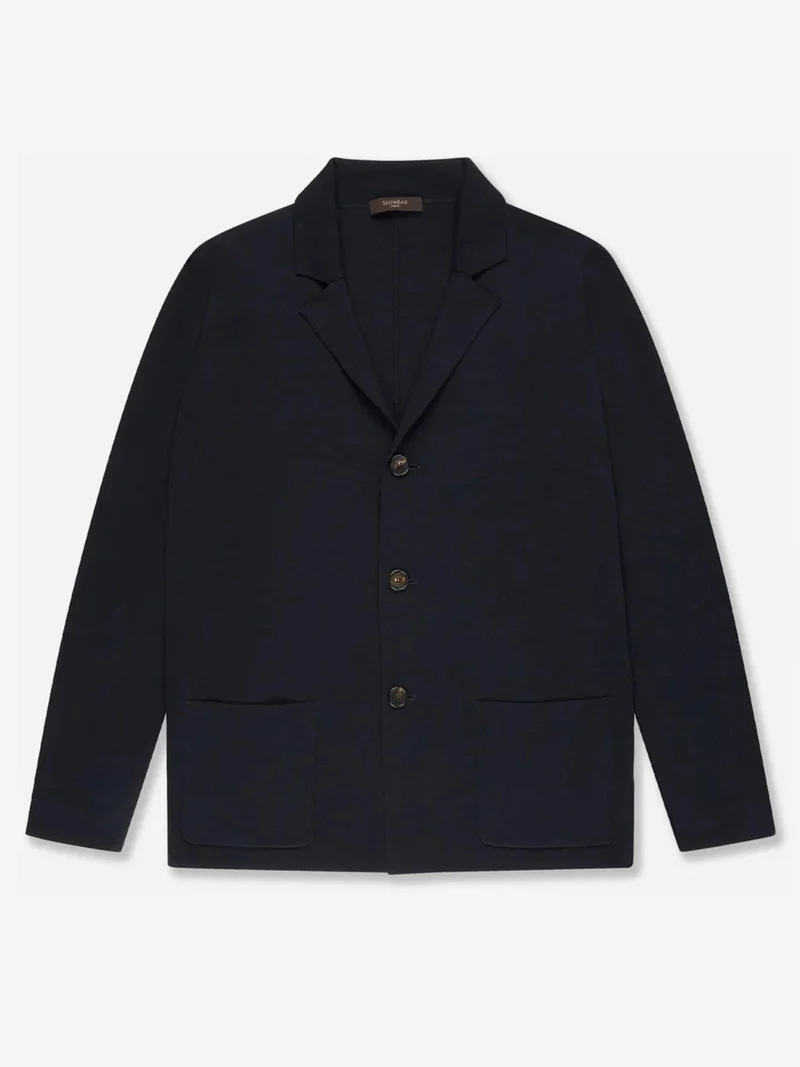 Marinblå Stickad Cotton Crêpe Kavaj