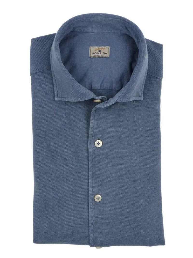 Denimblå Casual Jersey Pikéskjorta