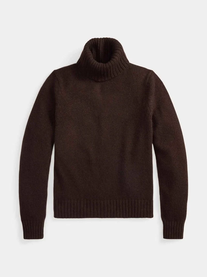 Mörkbrun Oversize Stickad Polotröja i Ull