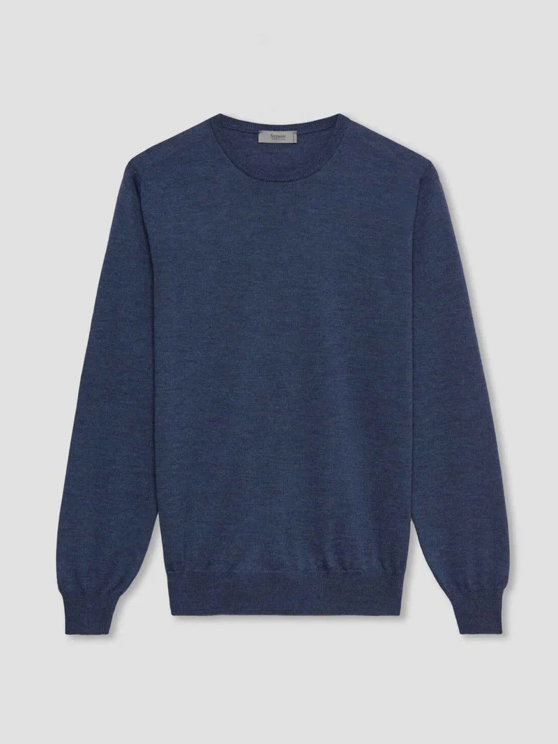 Blå Crew Neck Tröja i Merinoull
