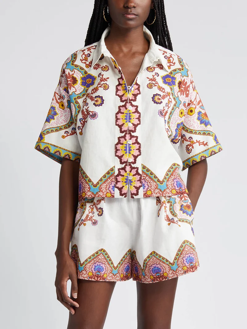Ethnic Floral Print Shirt And Shorts Suit