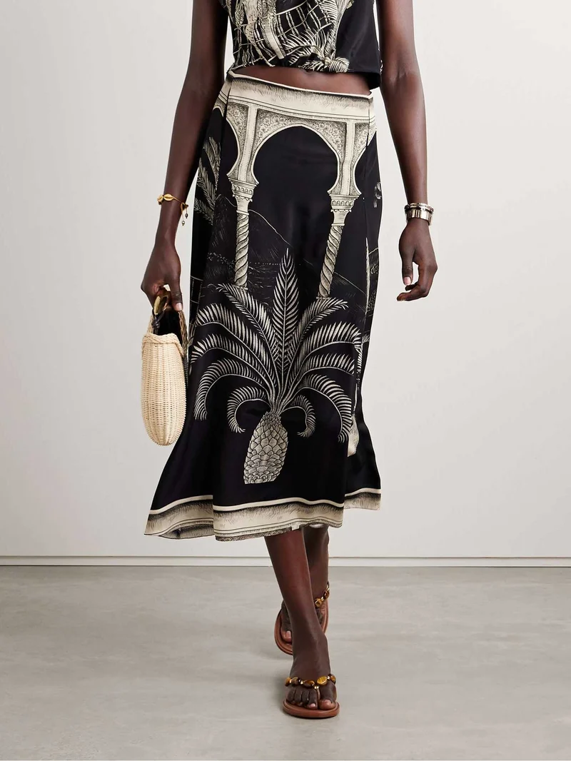 Tropical Palm Leaf Print Skirt